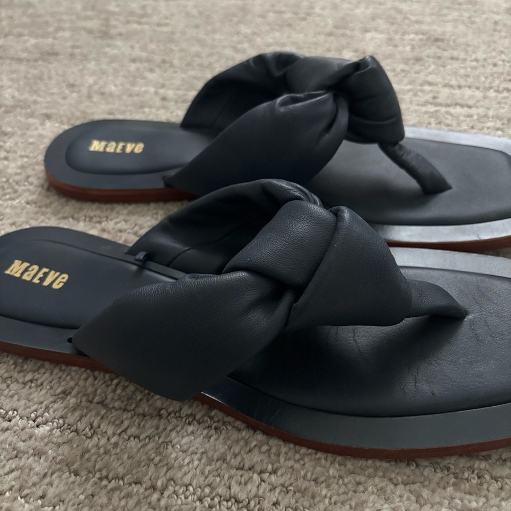 Anthropologie Maeve Puffy Knotted Leather Sandals Navy Blue 9 - Picture 5 of 10